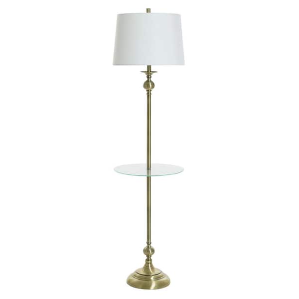 62 in. Antique Brass Transitional 1-Light Standard Floor Lamp for Living Room Linen Drum Shade