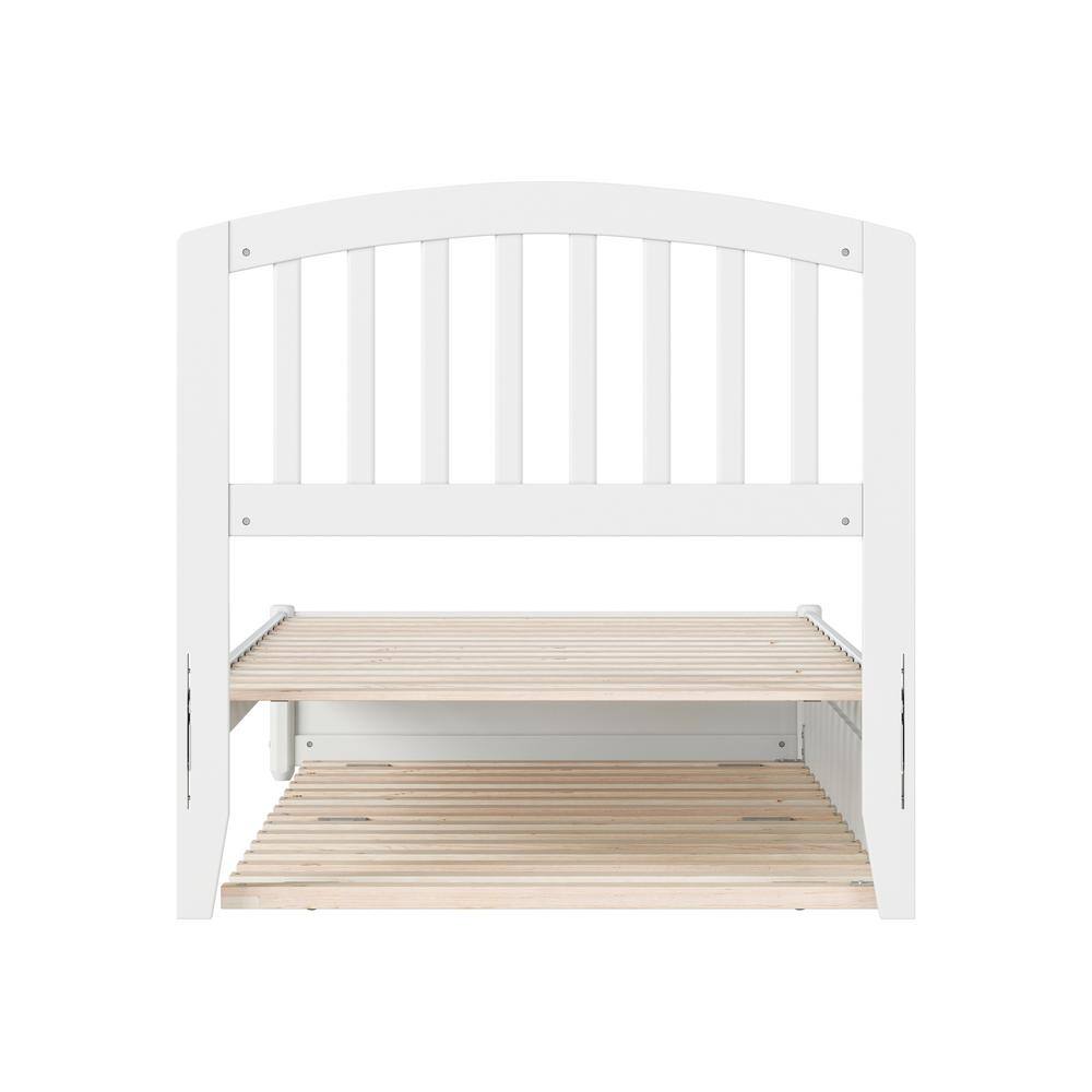 Lucia Twin XL White Wood Platform Bed with Trundle and Slatted Headboard