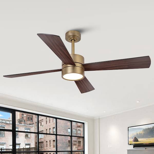 52 in. Indoor Modern Gold Downrod 6-Speed Smart Ceiling Fan with RGB Color LED Light and APP Control/Remote