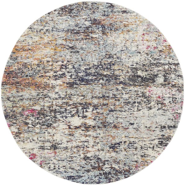 Unbranded Multi-Colored Polypropylene 5 ft. x 5 ft. Abstract Indoor Round Area Rug