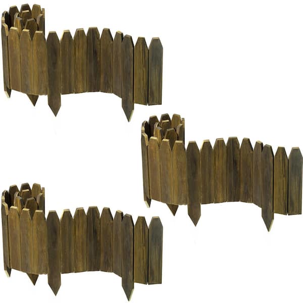 Unbranded 47 in. x 9.8 in. x 0.4 in. Brown Wood Garden Edging Fence Border Decorative Panels for Flower and Landscape Fencing-3pcs