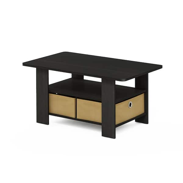 Furinno Andrey 18.9 in. Dark Espresso Rectangle Wood Coffee Table with Bin Drawer