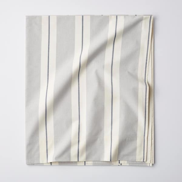Wide Stripe Yarn Dyed Navy 200-Thread Count Cotton Percale King/Cal King Flat Sheet