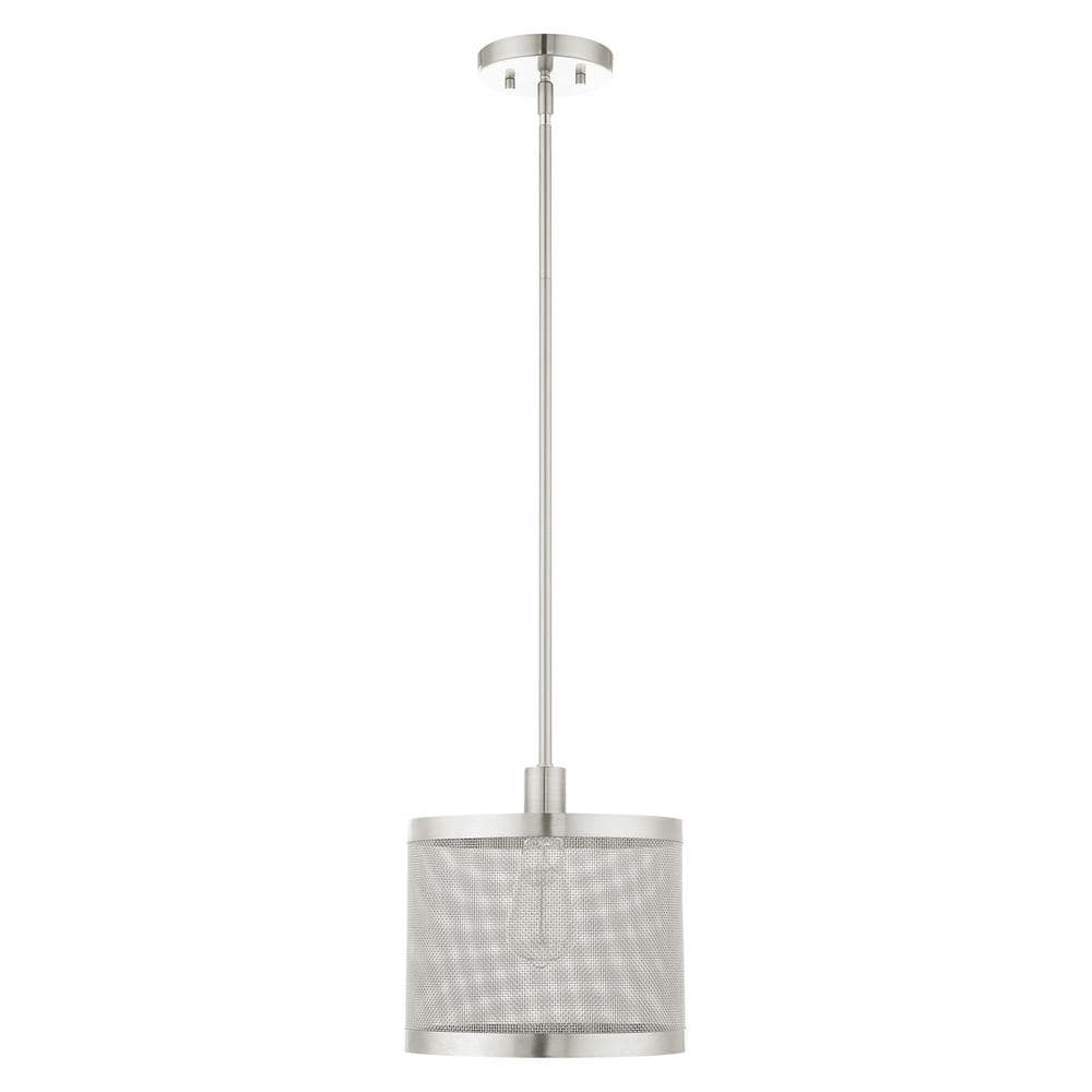 Brushed Nickel Mesh Drum Pendant with Crystal Accents