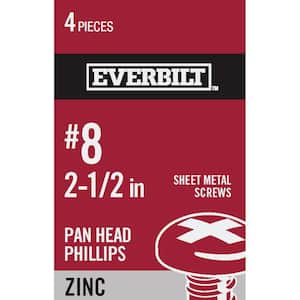 #8 x 2-1/2 in. Phillips Pan-Head Sheet Metal Screws (4-Piece per Pack)
