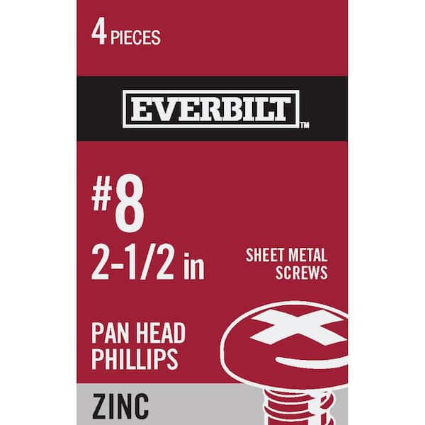 Everbilt #8 x 2-1/2 in. Phillips Pan-Head Sheet Metal Screws (4-Piece per Pack)