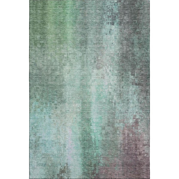 Mayfield Premium Machine Washable Abstract AMF2241 Aqua 8 ft. x 10 ft. Area Rug