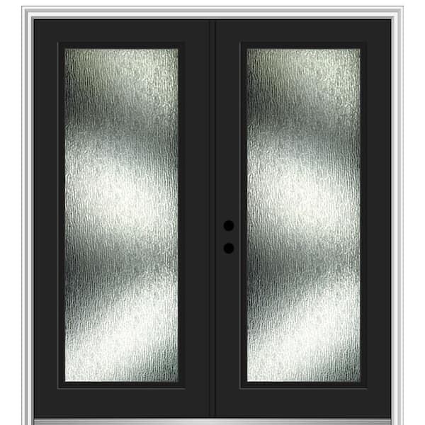 MMI Door Rain Glass 64 in. x 80 in. Right-Hand Inswing Full Lite Painted Black Prehung Front Door on 4-9/16 in. Frame