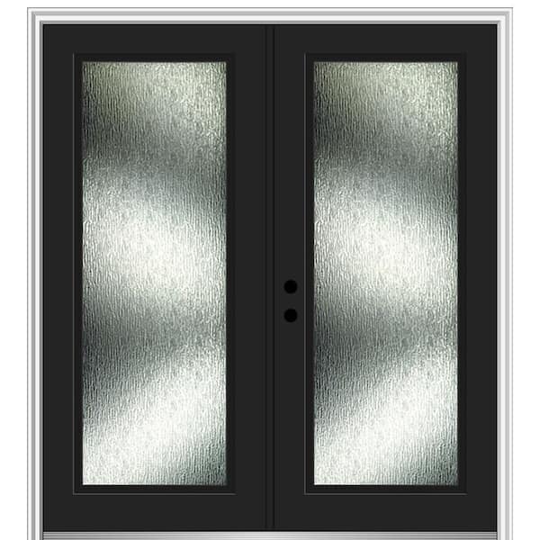 MMI Door 72 in. x 80 in. Right-Hand Inswing Rain Glass Black Fiberglass Prehung Front Door on 4-9/16 in. Frame