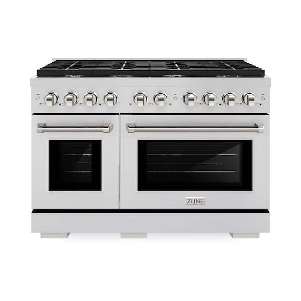Autograph 48 in. Paramount Dual Fuel Range with Gas Cooktop Electric Ovens in Stainless Steel Nickel Helix Hles