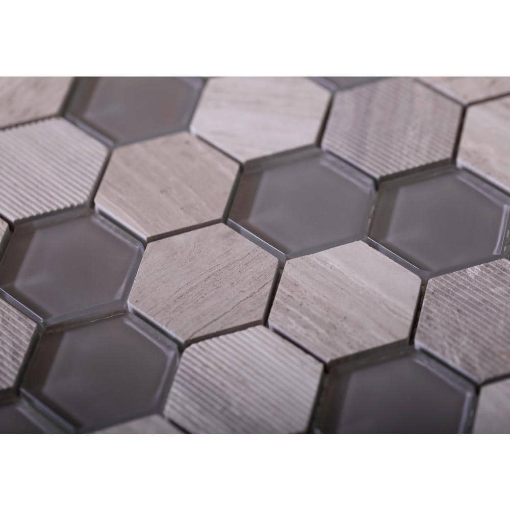 Gray Hexagon Glass and Marble Mosaic Tile for Walls and Floors
