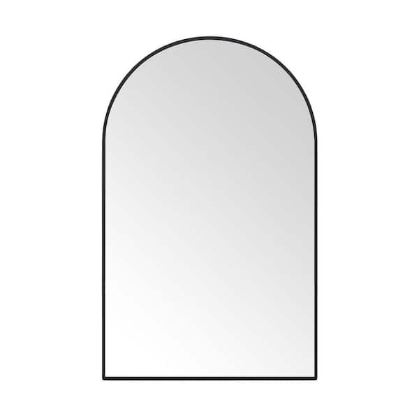 30 in. W x 48 in. H Modern Arched Metal Framed Wall Mounted Bathroom Vanity Mirror in Black