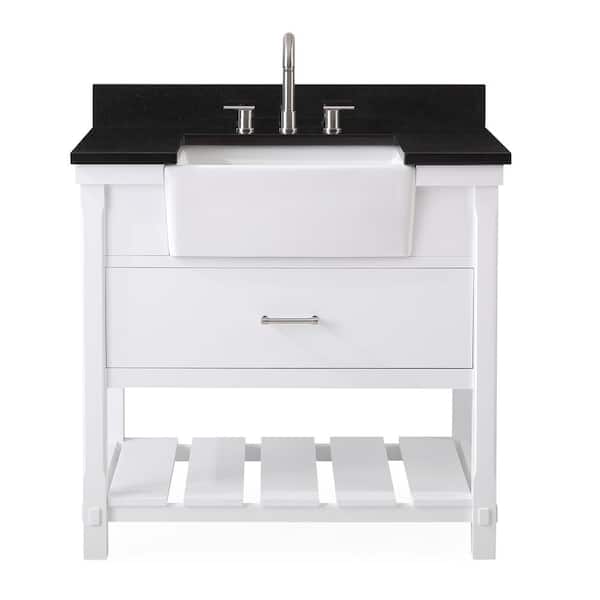Benton Collection Kendia 36 in. W x 22 in. D x 35 in. H Single Sink Bathroom Vanity in White with Black Granite Top