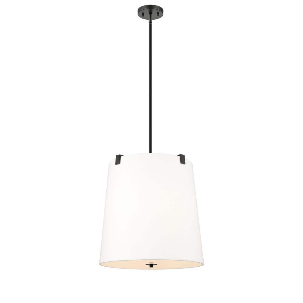 Weston 18 in. 5-Light Matte Black Shaded Pendant Light with White Linen Fab