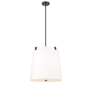 Weston 18 in. 5-Light Matte Black Shaded Pendant Light with White Linen Fabric Shade, No Bulbs Included