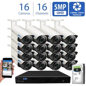 16 Channel 5MP NVR 4TB HDD Surveillance System with 16 Wired IP Cameras Bullet Manual Varifocal Zoom 130 ft IR