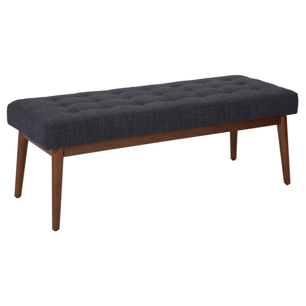 West Park Navy Button-Tufted Bench with Flare Legs