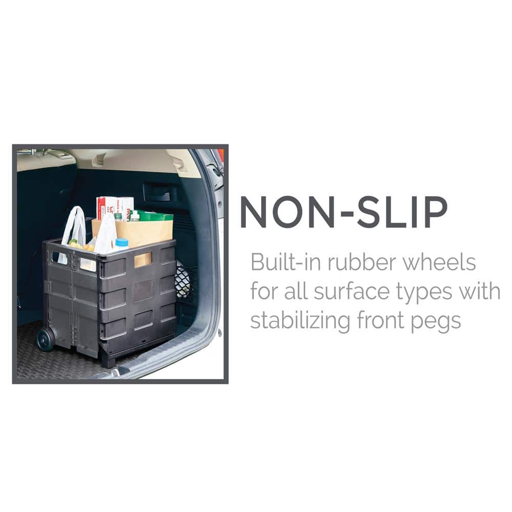 Black Collapsible Rolling Utility Cart with Aluminum Handle