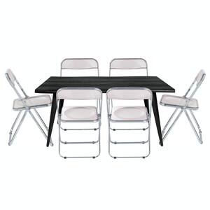 Lawrence 7-Piece Dining Set with Acrylic Foldable Chairs and Rectangular Dining Table with Metal Legs, Rose Pink