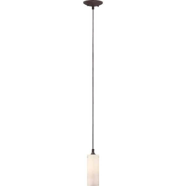 Volume Lighting Esprit Collection 1-Light Indoor Antique Bronze Mini Cylindrical Pendant Light with Etched White Cased Glass Shade