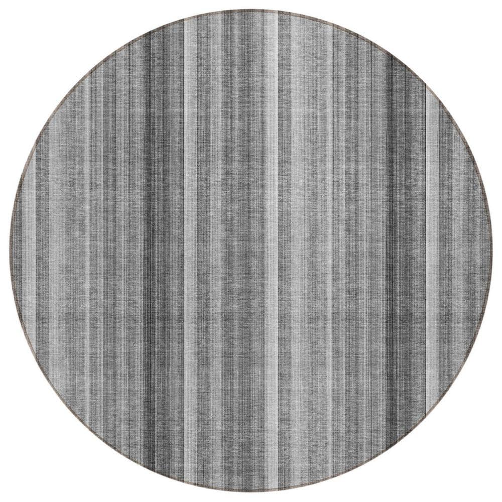 Gray 8 ft. Round Woven Striped Round Indoor/Outdoor Area Rug price history on PriceWatchPro