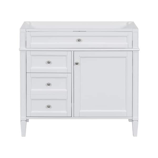 Unbranded 35.00 in. W x 17.87 in. D x 33.00 in. H Bath Vanity Cabinet without Top in White with 2-Drawers and a Tip-out Drawer