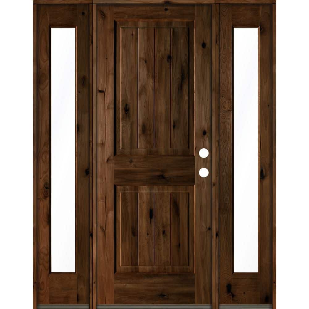 58 in. x 80 in. Rustic Alder Square Provincial Stained Wood with V-Groove Left Hand Single Prehung Front Door price history on PriceWatchPro