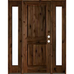 58 in. x 80 in. Rustic Alder Square Provincial Stained Wood with V-Groove Left Hand Single Prehung Front Door
