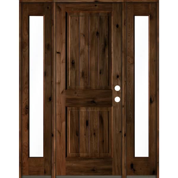 Krosswood Doors 58 in. x 80 in. Rustic Alder Square Provincial Stained Wood with V-Groove Left Hand Single Prehung Front Door