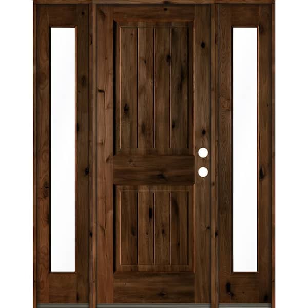 Krosswood Doors 60 in. x 80 in. Rustic Alder Square Provincial Stained Wood with V-Groove Left Hand Single Prehung Front Door