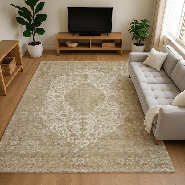 Mayfield Premium Machine Washable Abstract AMF1657 Ivory 3 ft. x 4 ft. Area Rug