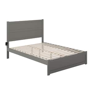 NoHo 60-1/2 in. W Grey Queen Solid Wood Frame with Footboard and Attachable Turbo USB Device Charger Platform Bed