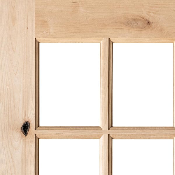 36in.x80in. LH 9-Lite Clear Glass Unfinished KnottyAlder Wood AssemblyRequired Front Door Kit w/QuickAssembleJamb