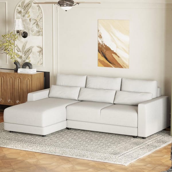 Harper & Bright Designs 93 in. Straight Arm Linen L-shaped Sectional Sofa in Beige with Removable Back Cushions and 3-Lumbar Pillows