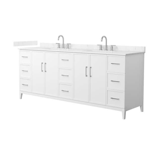 Elan 84 in. Double Freestanding White Bath Vanity with Carrara Cultured Marble Top