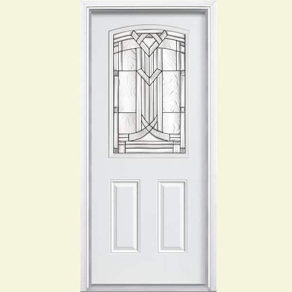 Masonite 36 in. x 80 in. Chatham Camber 1/2 Lite Left Hand Inswing Primed Steel Prehung Front Door with Brickmold