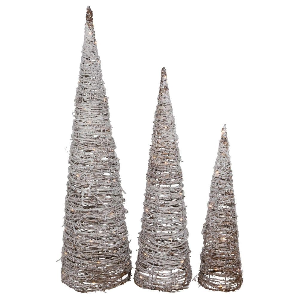 LED Lighted Snowy Rattan Christmas Cone Tree Decorations-3.25'-Set of 3 price history on PriceWatchPro
