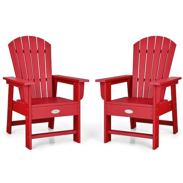 Gymax Set of 2 Kids Plastic and Wood Patio Adirondack Chair Armchair Weather Resistance Outdoor Chair Red