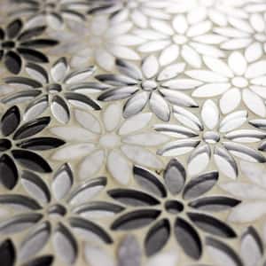 Hollywood Regency Calacatta and Gray Flower Mosaic 4 in. x 4 in. Glass and Marble Decorative Wall Tile (10 sq. ft./Case)