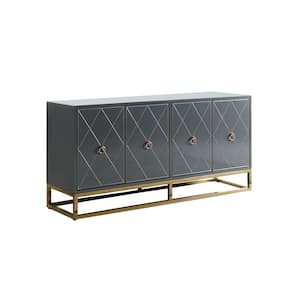 Sjang 64 in. Grey High Gloss Lacquer Finish Sideboard