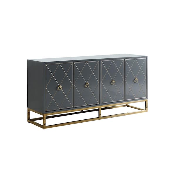 Best Master Furniture Sjang 64 in. Grey High Gloss Lacquer Finish Sideboard