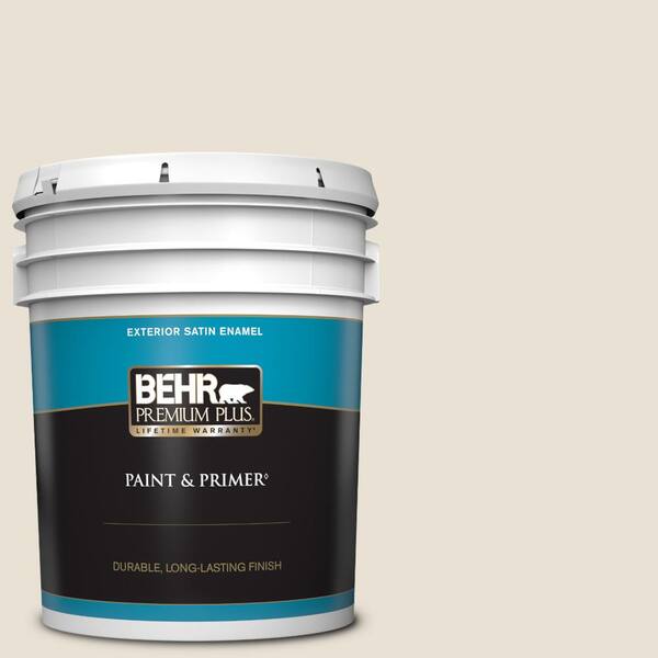BEHR PREMIUM PLUS 5 gal. #730C-1 White Clay Satin Enamel Exterior Paint & Primer