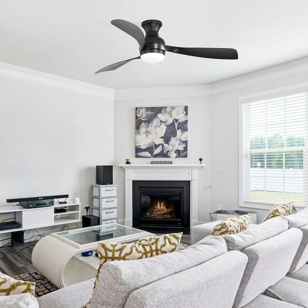 Avex 52 in. Black Standard Flush Mount Ceiling Fan with Remote Control and Dimmable Integrated LED