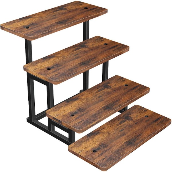 4-Tier Natural Brown Wood Cake Stand with Metal Frame, Stepped Display Tray Set for Party Farmers Market, 1 Set
