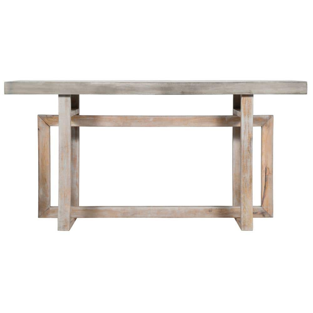 Rustic Light Brown Mango Wood 60" Console Table with Geometric Base