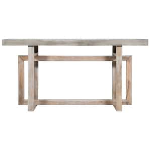 59.4 in. Rustic Light Brown Rectangle Mango Wood Artisan Crafted Console Table with Geometric Interlocked Base