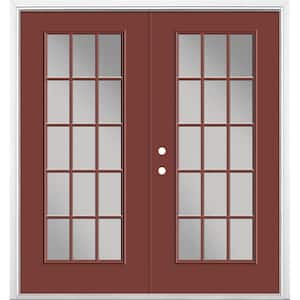 72 in. x 80 in. Red Bluff Steel Prehung Right-Hand Inswing 15-Lite Clear Glass Patio Door with Brickmold