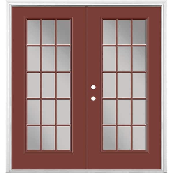 Masonite 72 in. x 80 in. Red Bluff Steel Prehung Right-Hand Inswing 15-Lite Clear Glass Patio Door with Brickmold
