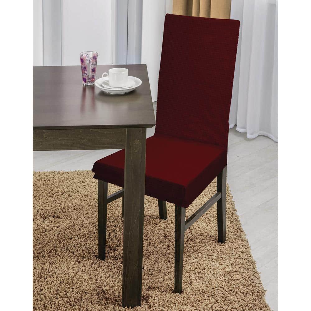 Burgundy Stretchable Waffle Design Dining Chair Slipcover