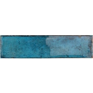 Moze Blue 3 in. x 12 in. Ceramic Subway Wall Tile Sample